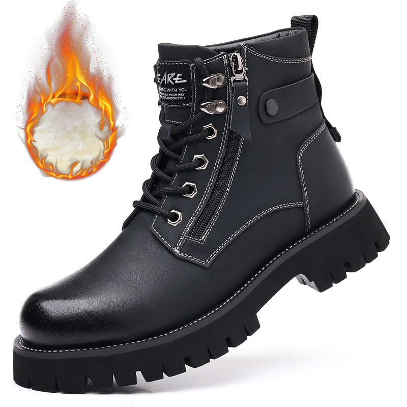 Men's High-top Velvet Thermal Height Increasing Leather Boots  Footwear  