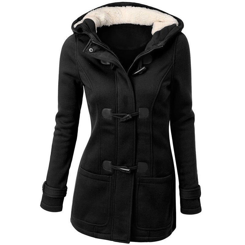warm winter fur collar jackets women new horn button Long down coat women parka Plus Size female parka hoodies Women  Leather Jacket  