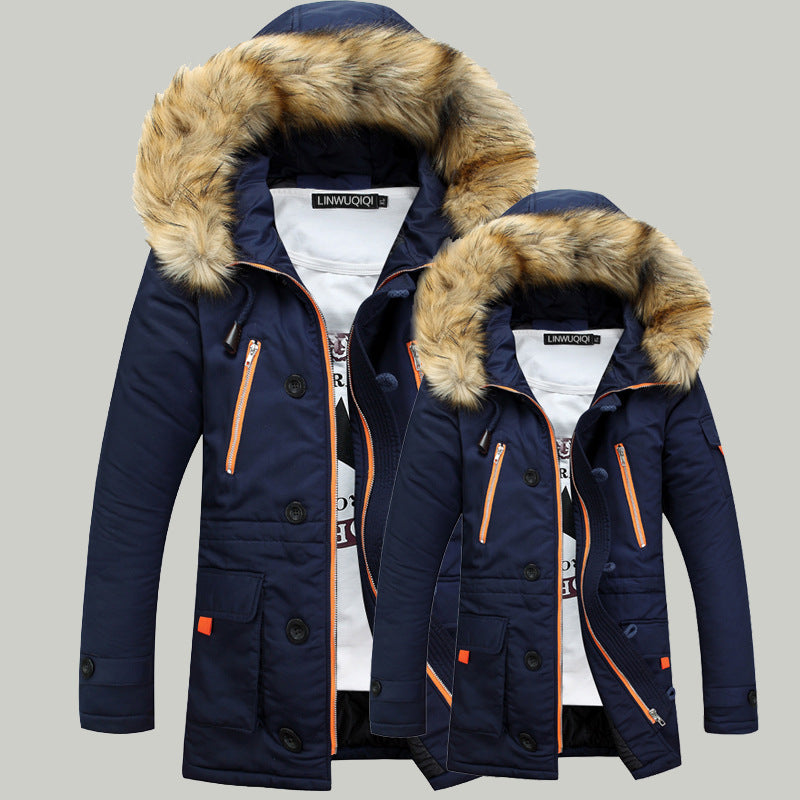 Autumn and winter thick padded jacket men's slim hooded padded jacket  Leather Jacket 86.59 