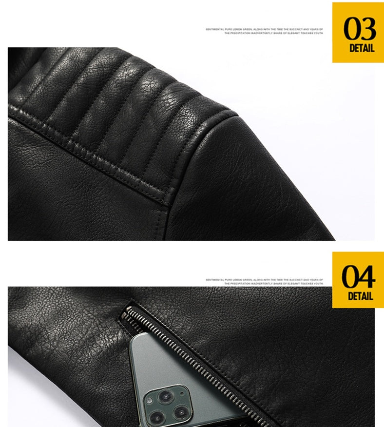 Men's PU leather and velvet patch coat  Leather Jacket 123.68 