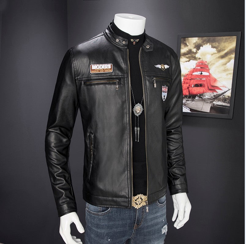 New trendy handsome locomotive PU leather coat  Leather Jacket 76.00 