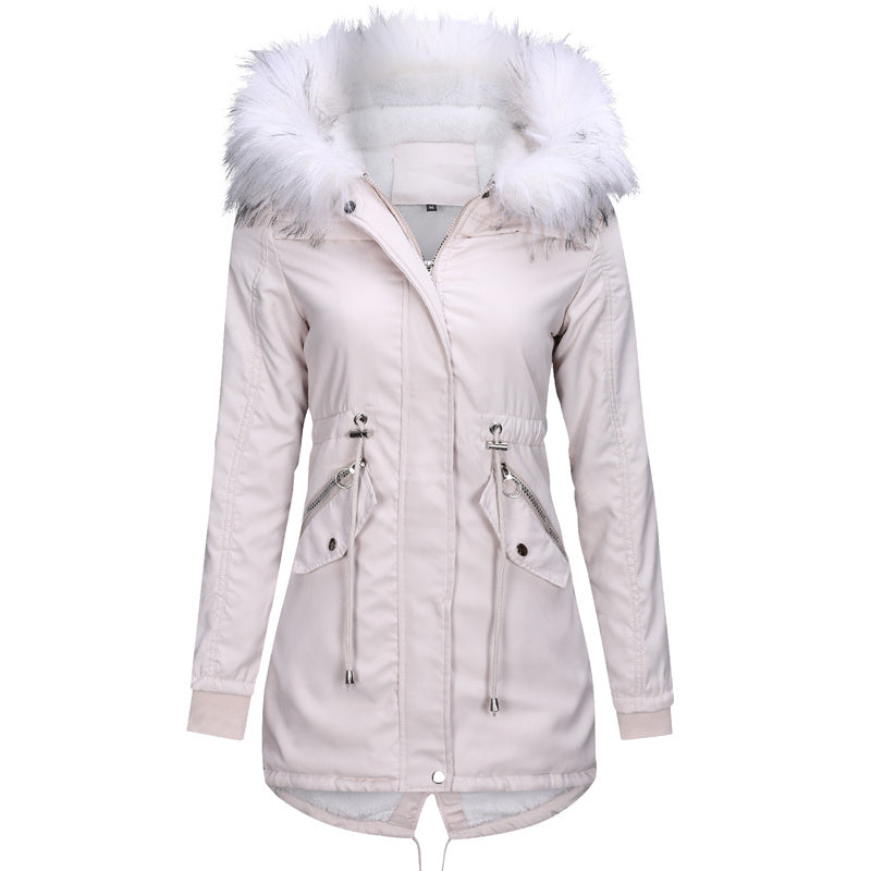 Cotton Coats Women Casual Fur Long Hooded Jacket Fashion Simple High Street  Leather Jacket  