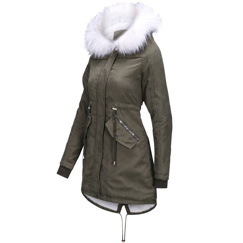 Cotton Coats Women Casual Fur Long Hooded Jacket Fashion Simple High Street  Leather Jacket  