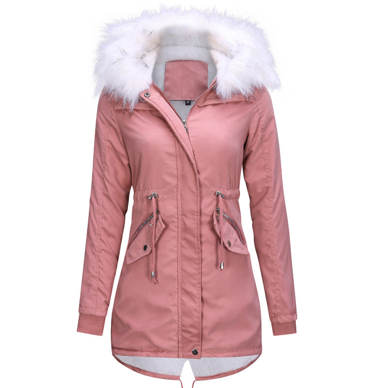Cotton Coats Women Casual Fur Long Hooded Jacket Fashion Simple High Street  Leather Jacket  