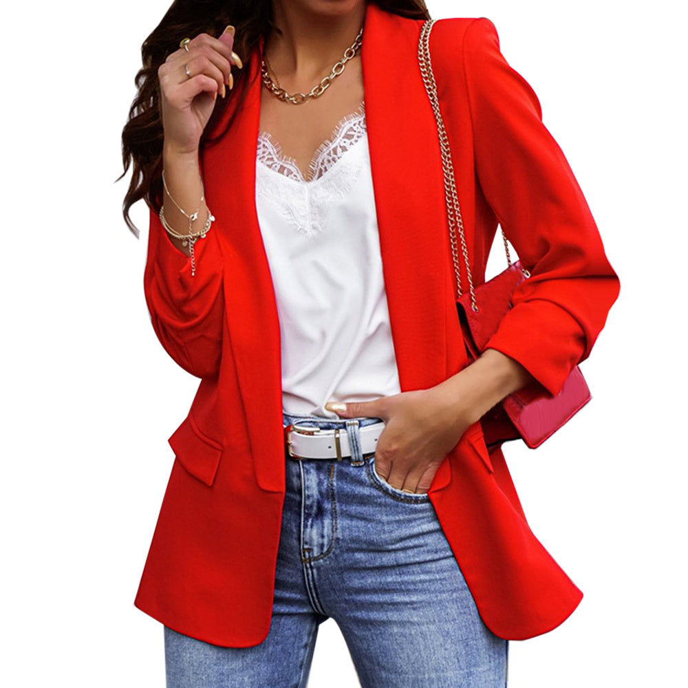Elegant Blazer For Women Loose Blazer Jackets  Leather Jacket 52.27 Red-XXL