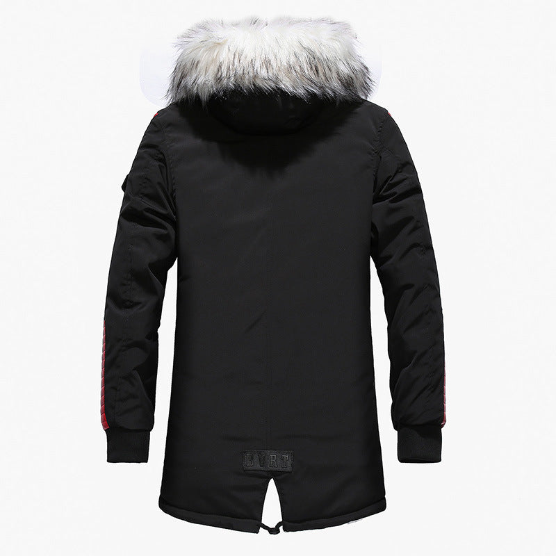 Large fur collar men's long cotton coat thick men's long cotton jacket  Leather Jacket  