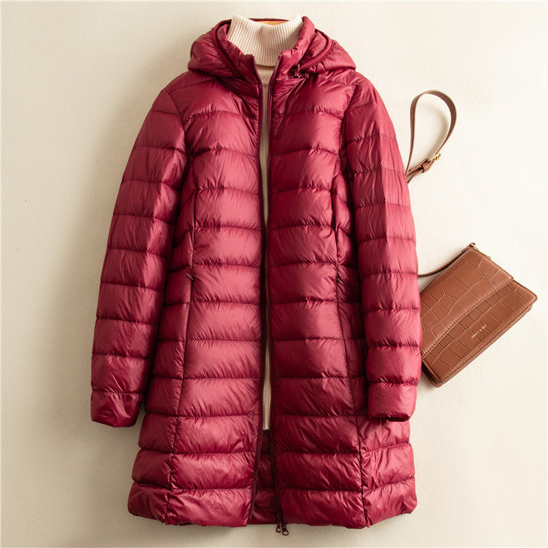 Detachable Hat Light Thin Down Jacket Women  Leather Jacket 78.05 Wine-Red-XL