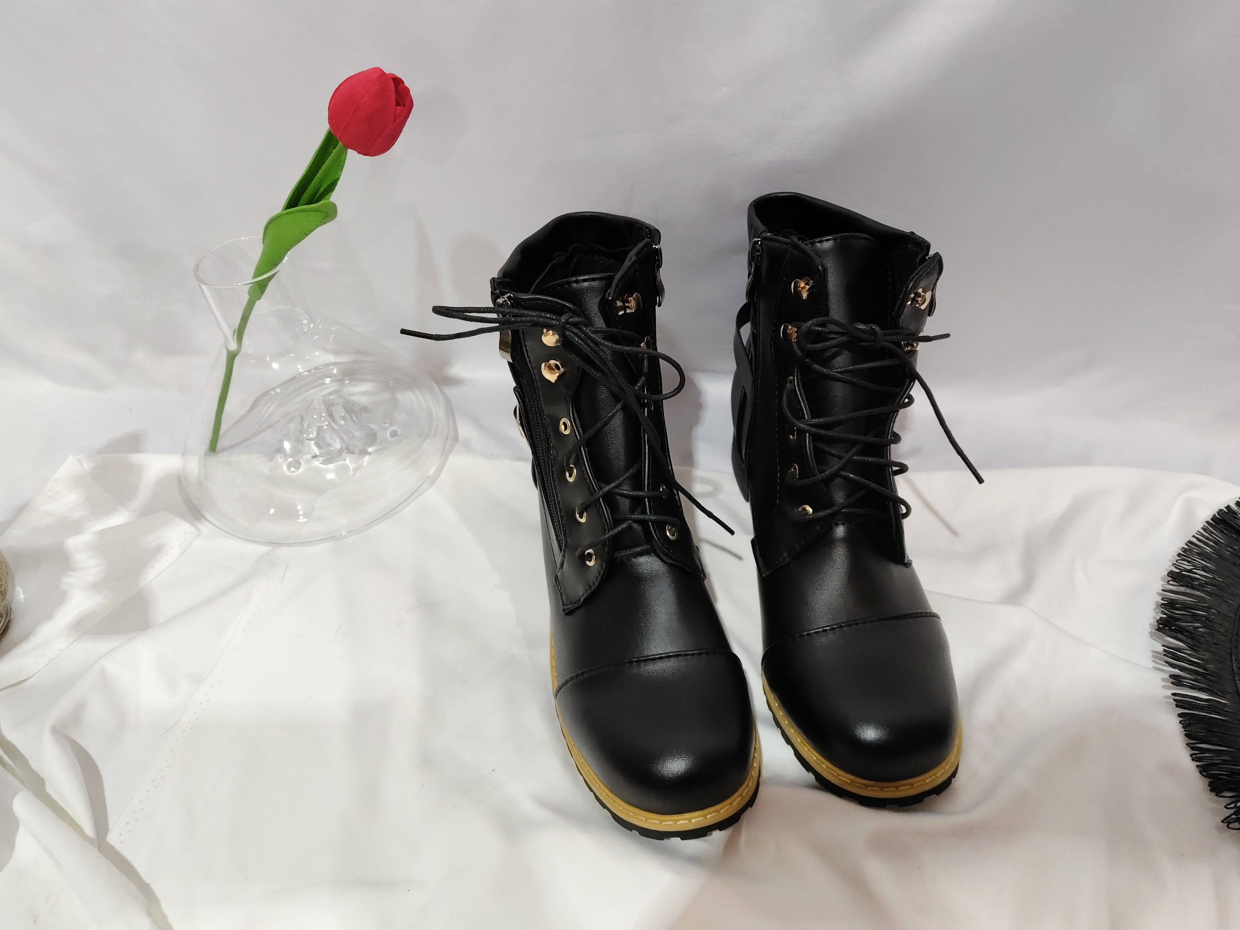 Front Lace-up Martin Boots Plus Size Flat Angle Low Cut Side Zipper