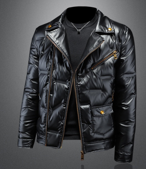 White Duck Down Shiny Suit Collar Men's Down Jacket  Leather Jacket 286.08 