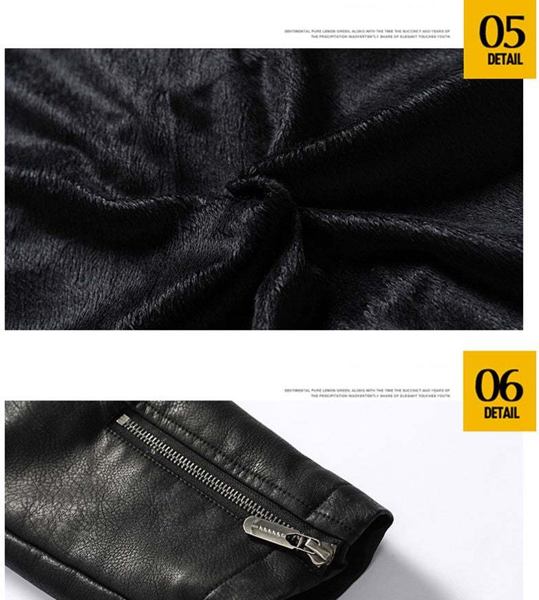 Men's PU leather and velvet patch coat  Leather Jacket 123.68 