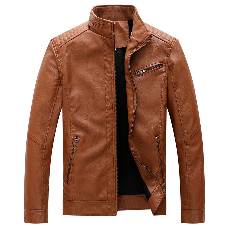 New Men's Leather Jackets Plus Velvet Solid Color  Leather Jacket 82.33 