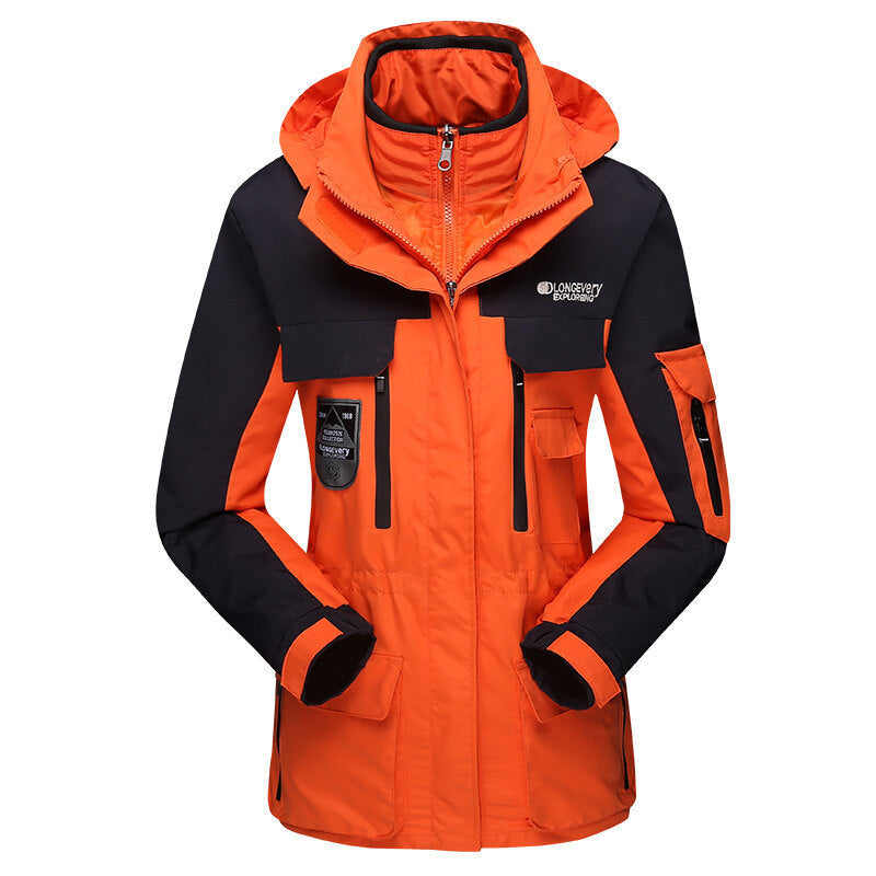 Three In One Jacket With Two Detachable Jackets  Leather Jacket 173.70 OrangeFemale-XL