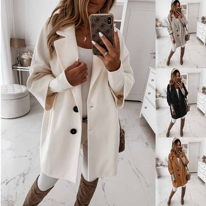 Autumn Winter Women Coats 2XL Plus Long Wool Size Warm Elegant Vintage women Coat khaki Jacket  Leather Jacket 68.56 White-XXL