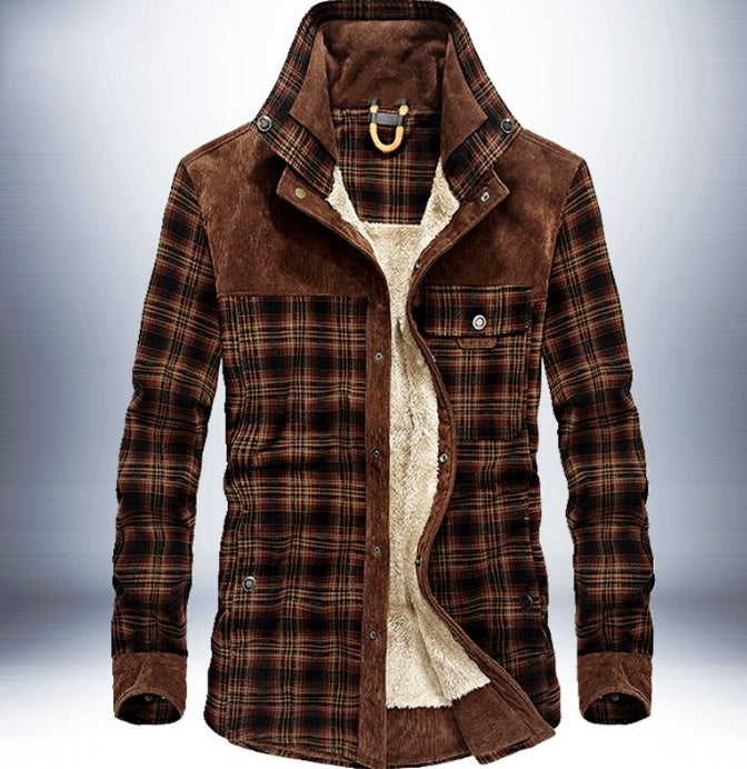 Winter Jacket Men Thicken Warm Fleece Jackets Coats Pure Cotton Plaid Jacket Military Clothes  Leather Jacket 99.15 Red-Coffee-58-4XL