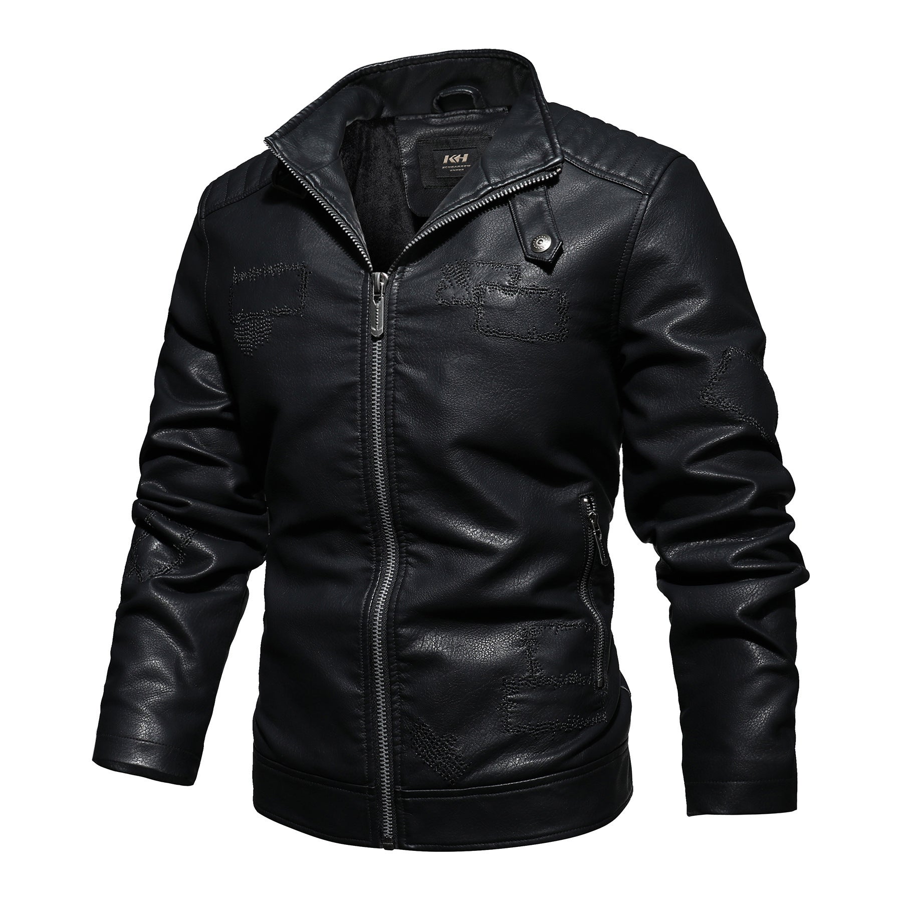 Men's PU leather and velvet patch coat  Leather Jacket 123.68 