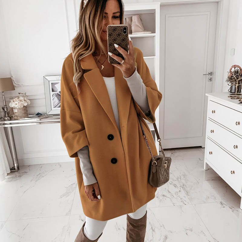 Autumn Winter Women Coats 2XL Plus Long Wool Size Warm Elegant Vintage women Coat khaki Jacket  Leather Jacket 64.02 