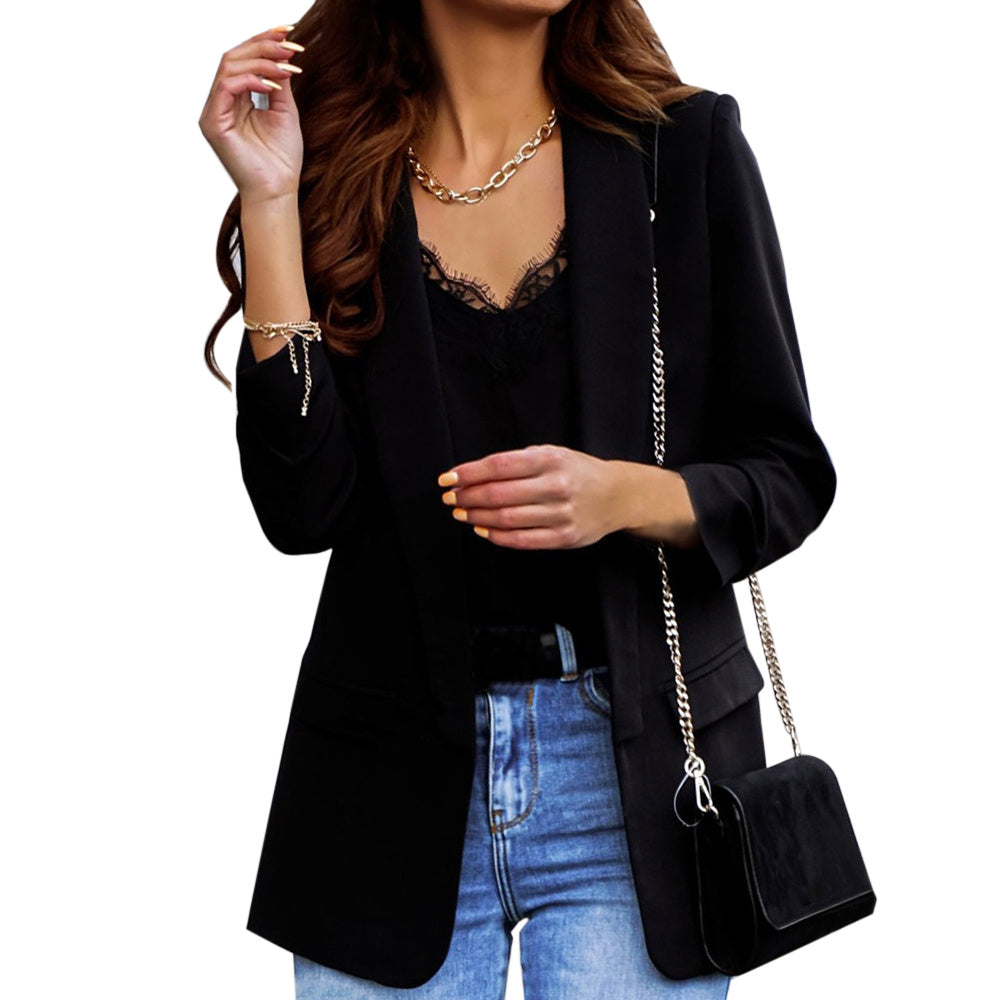 Elegant Blazer For Women Loose Blazer Jackets  Leather Jacket 52.27 Black-XXL