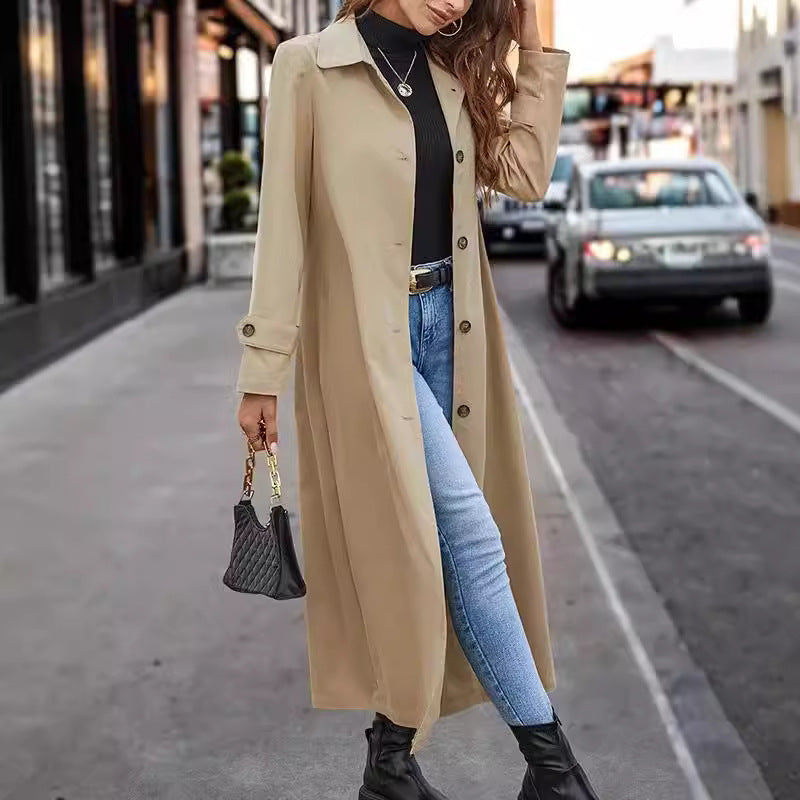 Fashion Casual Gentle Button Long Trench Coat For Women  Leather Jacket 72.52 