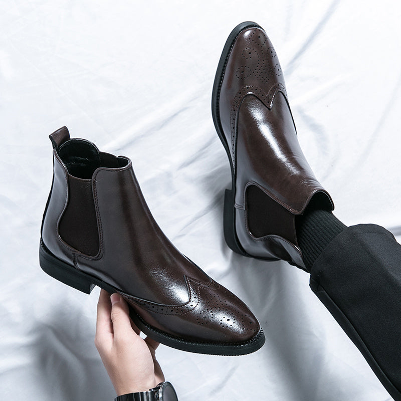 High-top Leather Shoes Men's Pointed Chelsea Booties  Footwear 80.56 