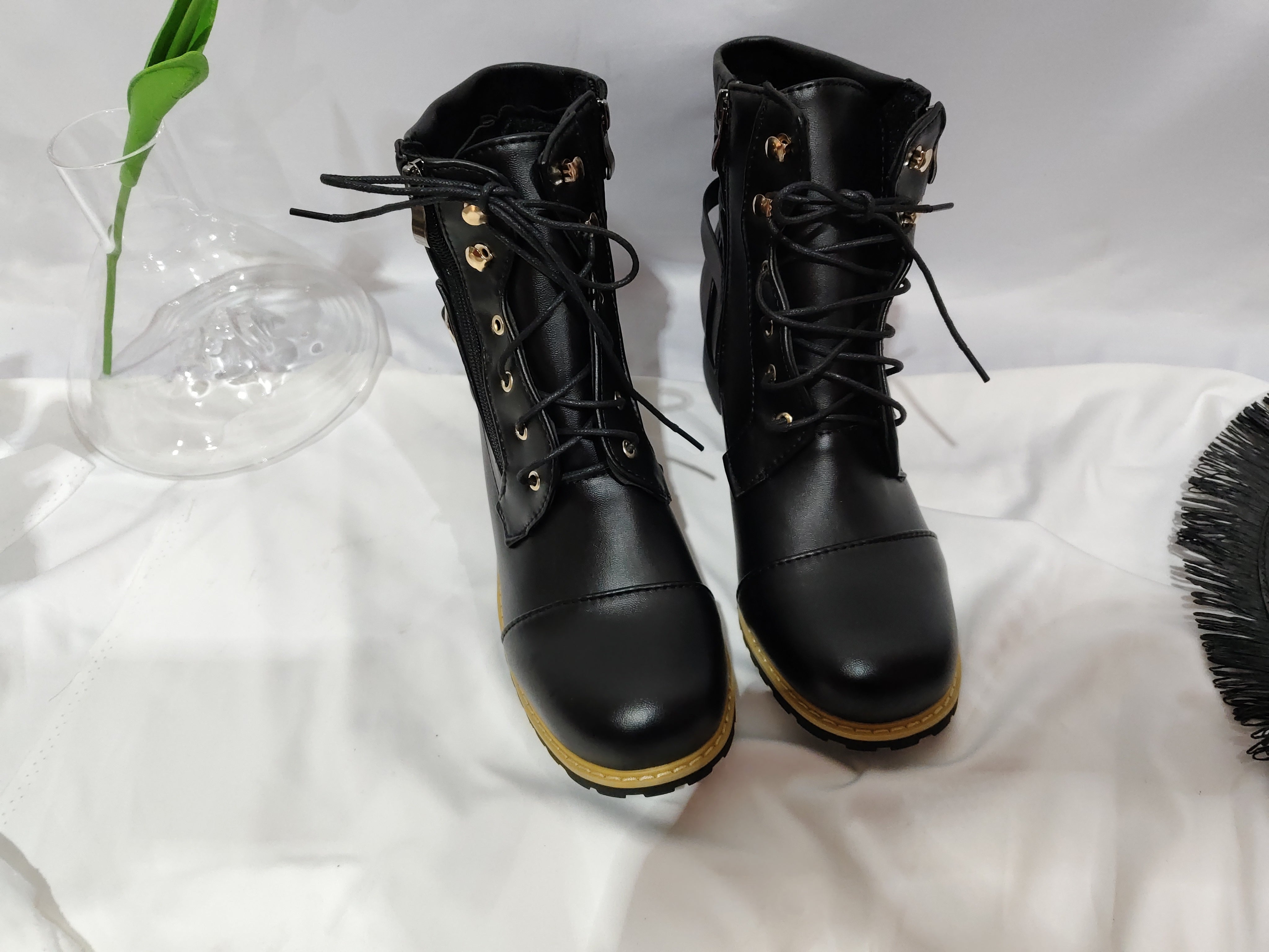 Front Lace-up Martin Boots Plus Size Flat Angle Low Cut Side Zipper