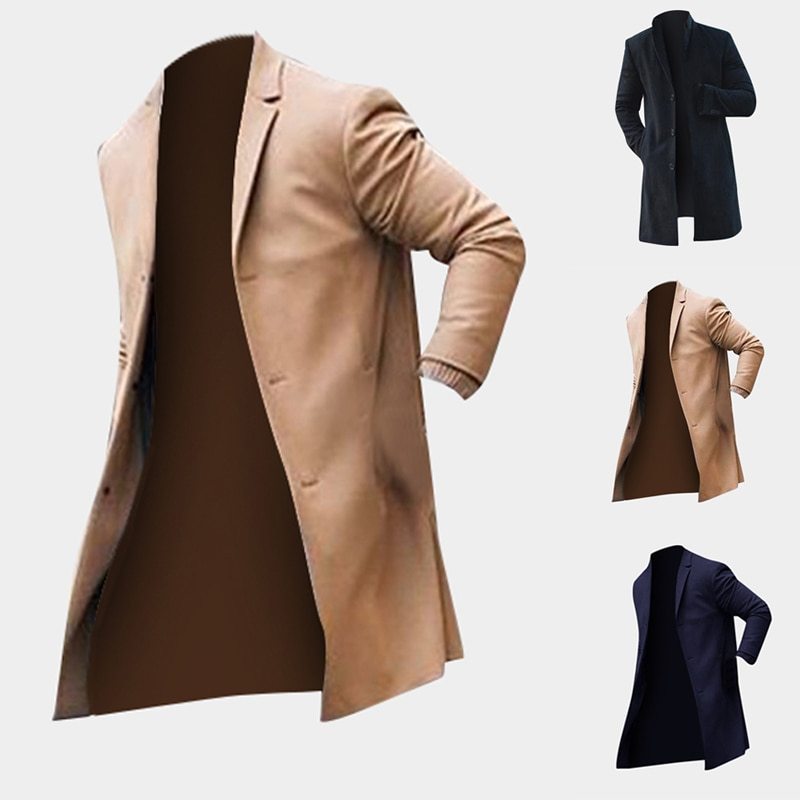 Fashion Winter Men's Trench Long Jackets Coats Overcoat Classic Jackets Solid Slim Fit Outwear Hombre Men Clothes Khaki Black  Leather Jacket 64.49 