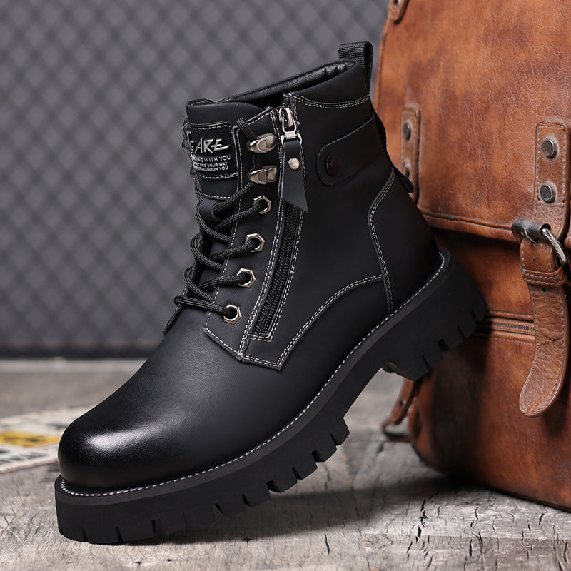 Men's High-top Velvet Thermal Height Increasing Leather Boots  Footwear  