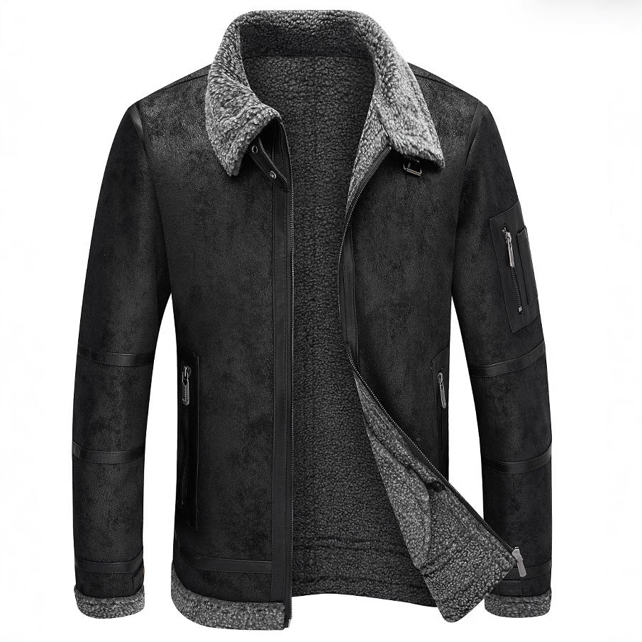 Men's Autumn And Winter Fleece-lined Thickened Fur Jacket  Leather Jacket 102.07 