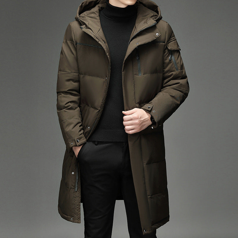 Down Jacket Fashion Long Stand-up Collar Zipper Thermal Cardigan Coat  Leather Jacket  