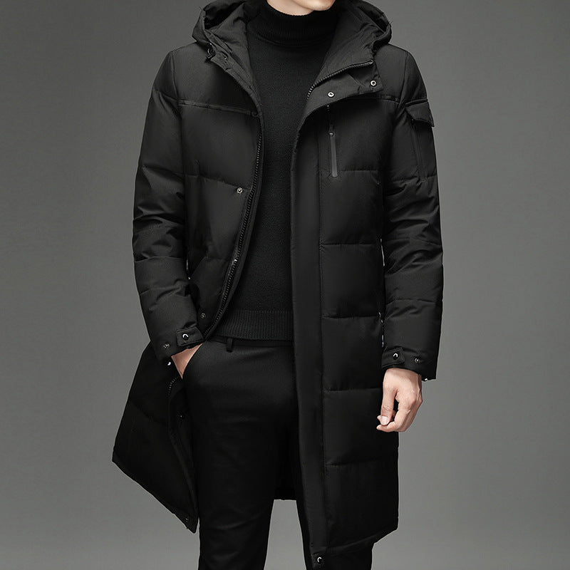 Down Jacket Fashion Long Stand-up Collar Zipper Thermal Cardigan Coat  Leather Jacket  