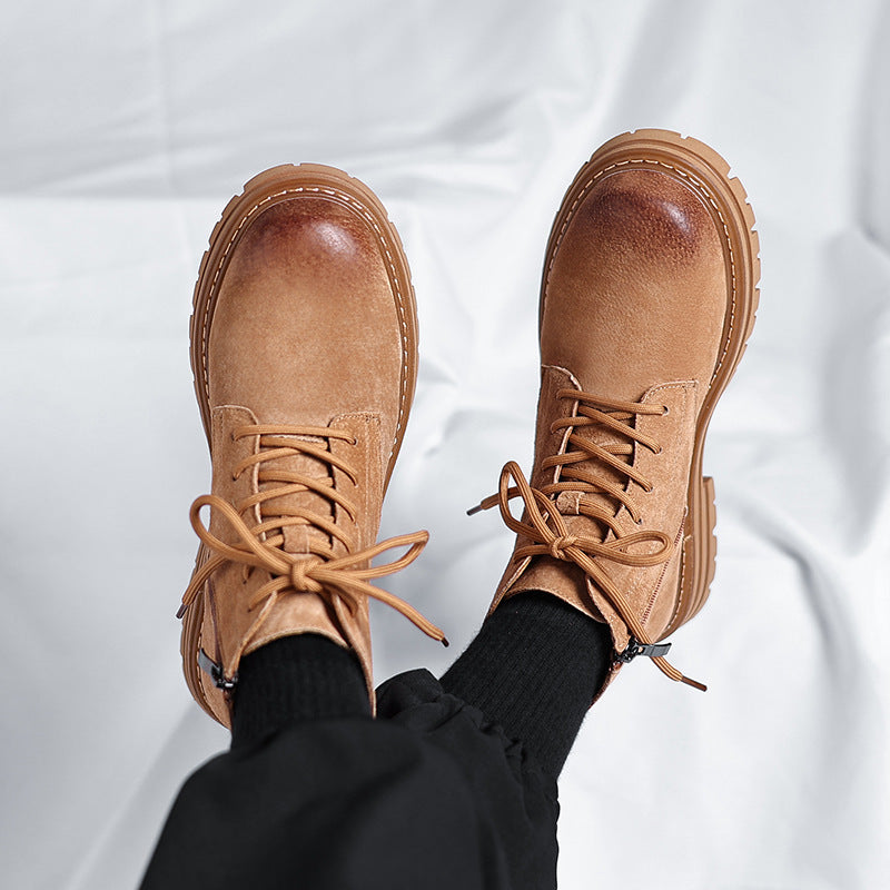 High-top Leather Shoes Leather Zipper Short Boots  Footwear  