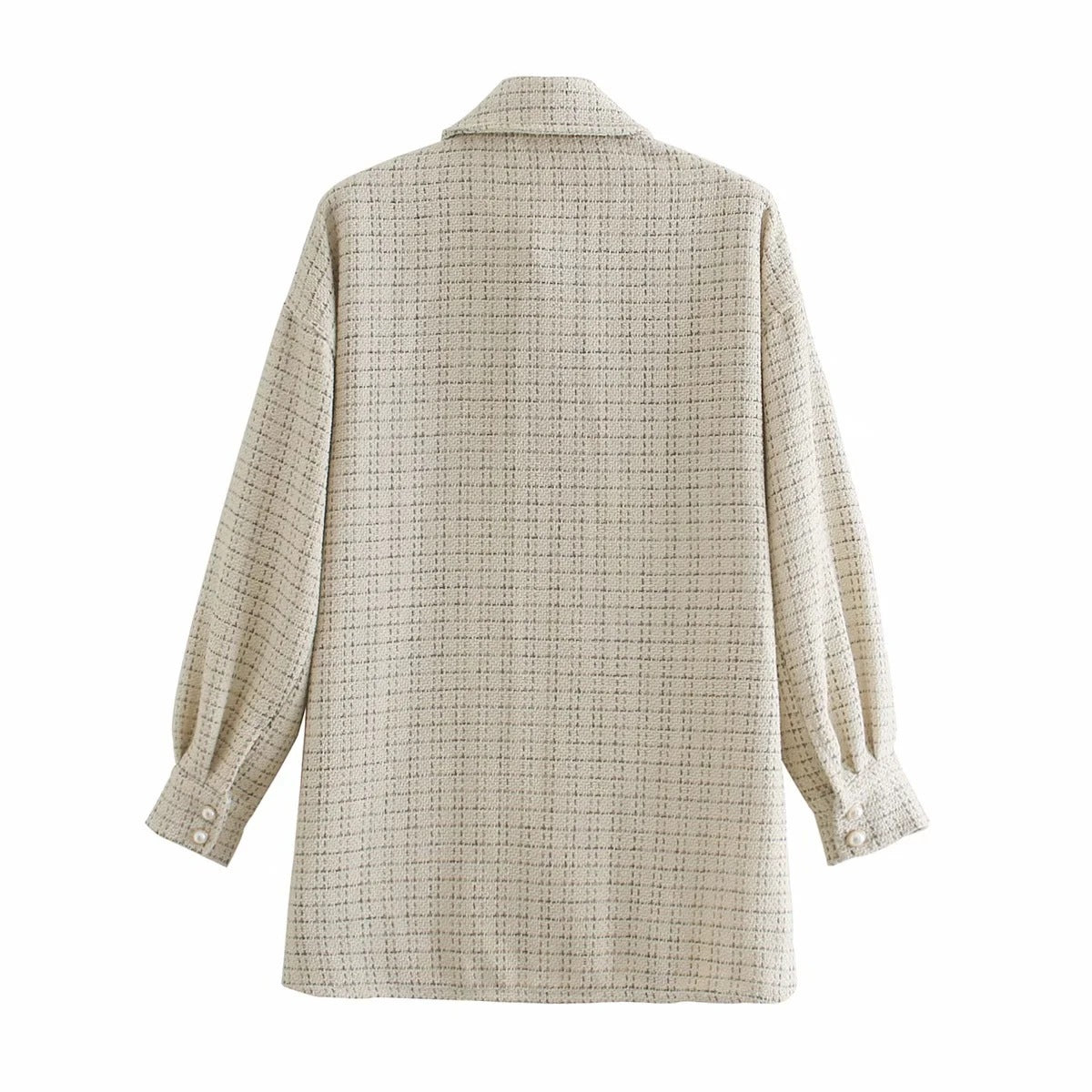 Women Plaid Pattern Thick Coats Jacket Pearl Buttons Long Sleeves Pocket Ladies Elegant Autumn Winter Coat  Leather Jacket  