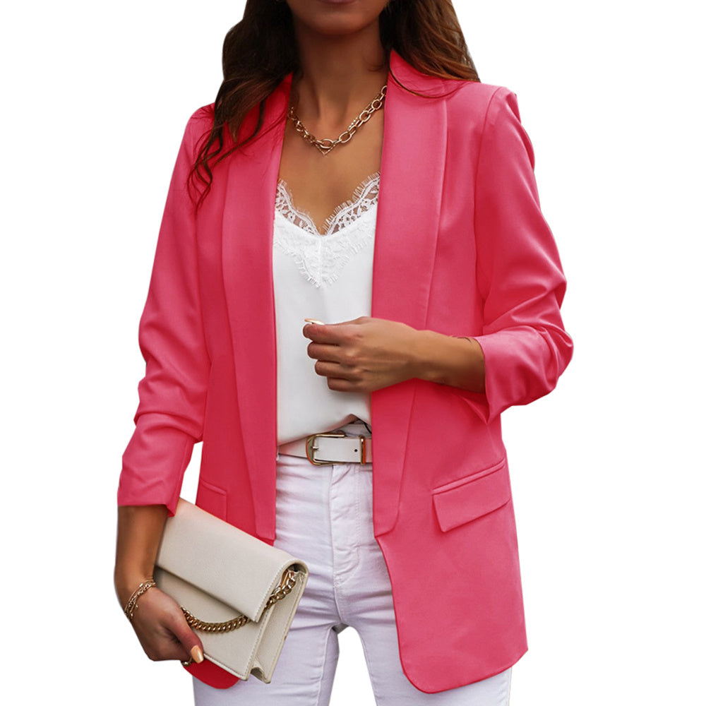 Elegant Blazer For Women Loose Blazer Jackets  Leather Jacket 52.27 Rose-red-XXL
