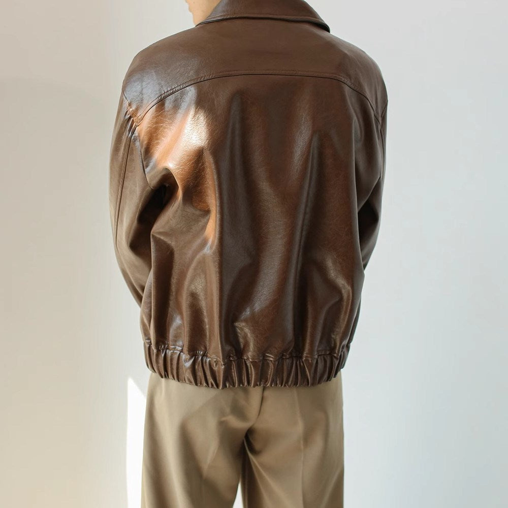 Men's Retro Short Personalized Leather Coat  Leather Jacket 86.55 