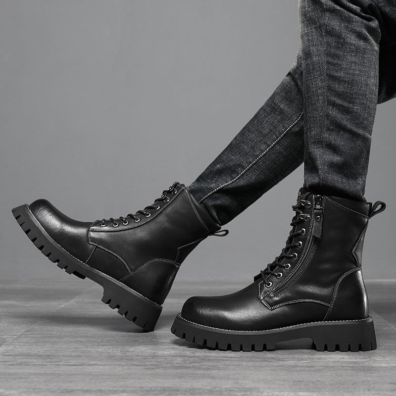 Worker Boot High Top British Style Thick Bottom Fleece-lined  Footwear  