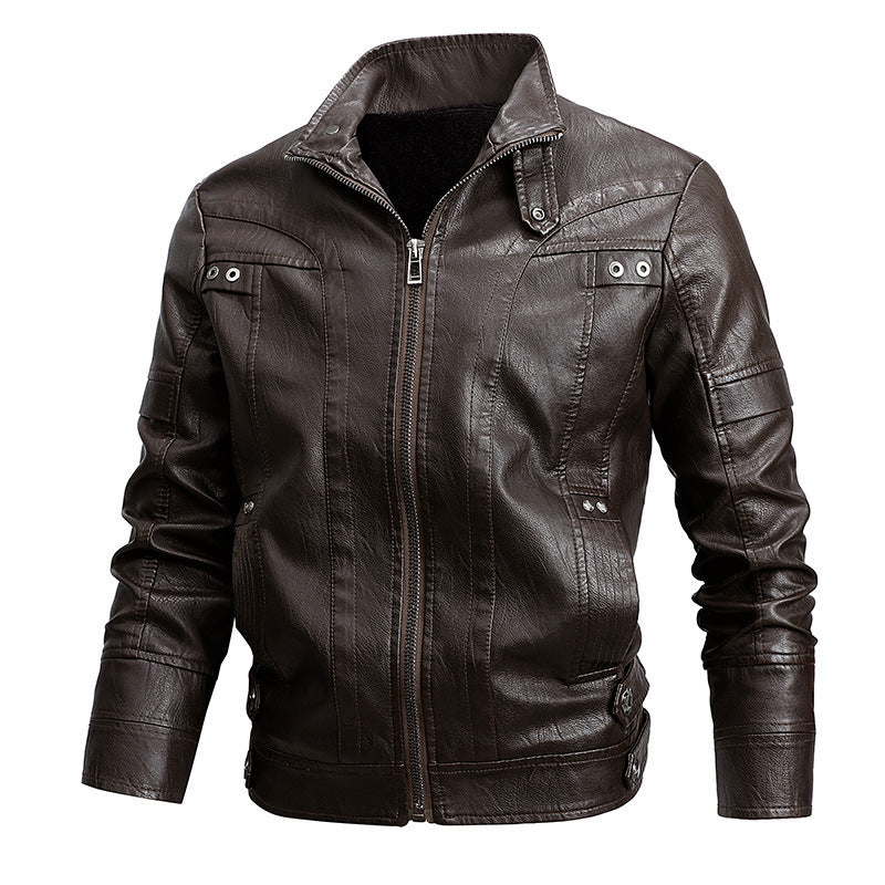 Men's Fashion Loose Lapel Leather Coat  Leather Jacket 97.55 Coffee-XXXXL