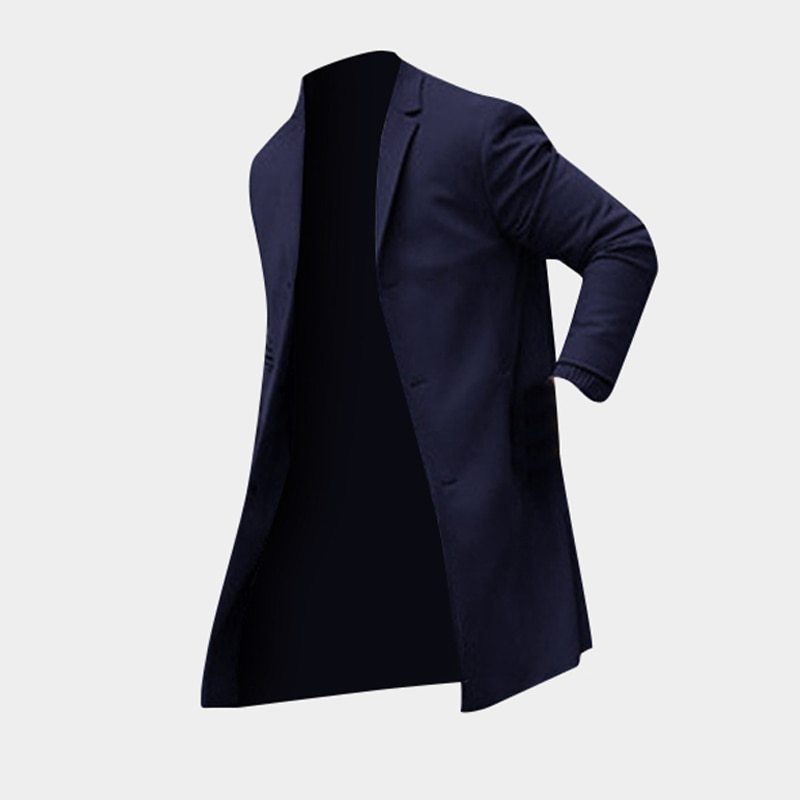 Fashion Winter Men's Trench Long Jackets Coats Overcoat Classic Jackets Solid Slim Fit Outwear Hombre Men Clothes Khaki Black  Leather Jacket 64.05 Navy-Blue-XXL