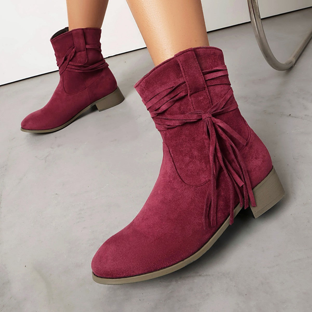 Short Boots Round Toe Foreign Trade Suede Tassel Women's Shoes