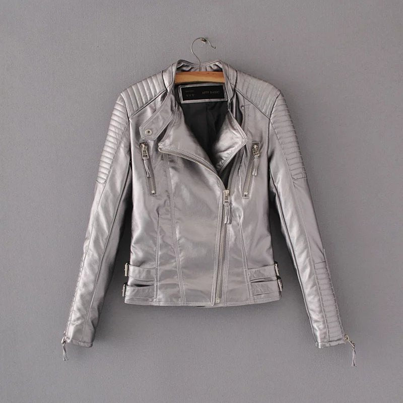 Locomotive PU leather clothing  Leather Jacket 99.97 Slvery-XL