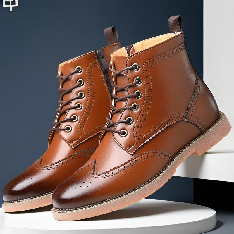 Men's High-top Business Casual Leather Shoes British Martin Boots  Footwear 78.00 Yellow-Brown-45