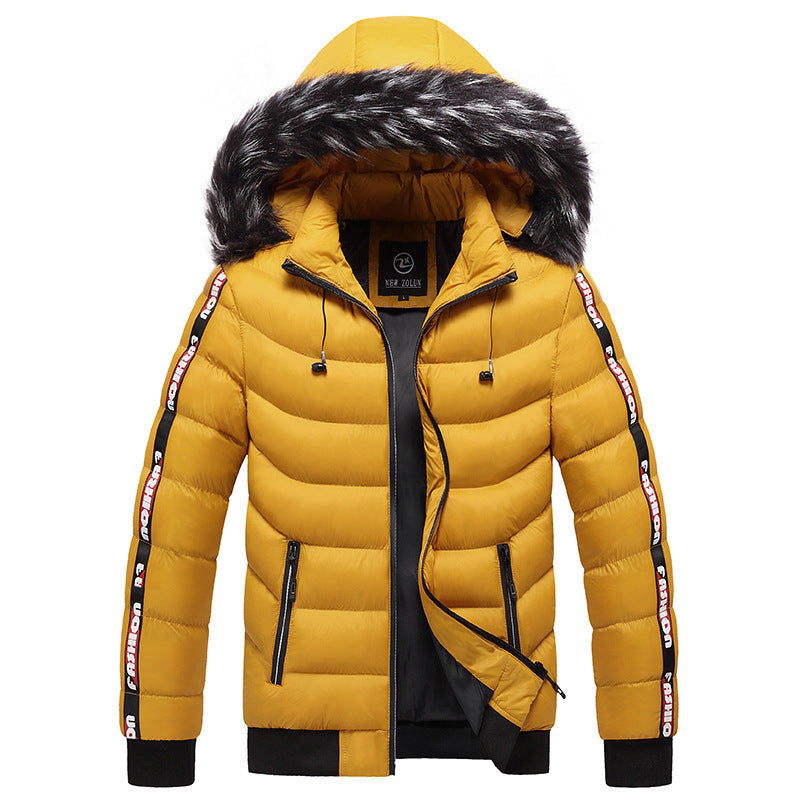 Autumn and winter men's Korean style hooded padded coat  Leather Jacket  