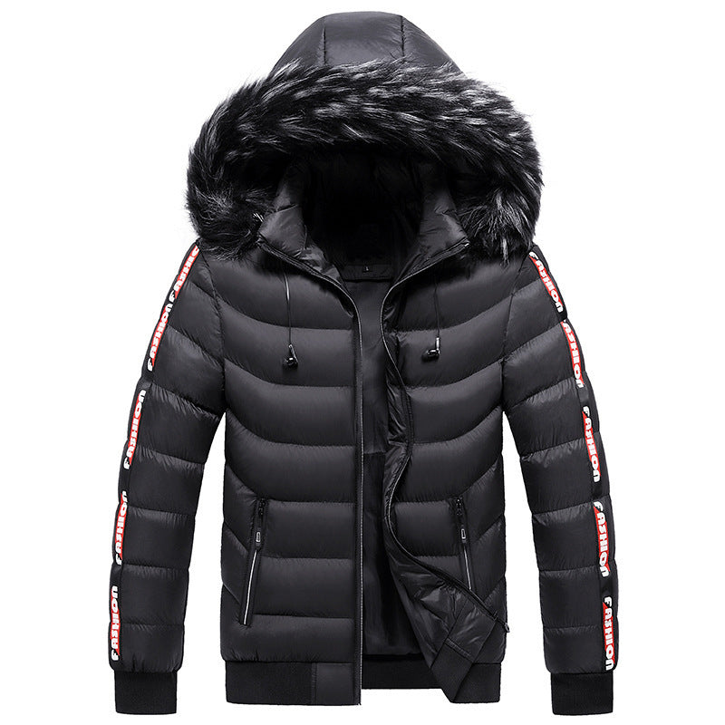 Men's fur collar padded striped coat  Leather Jacket 119.38 