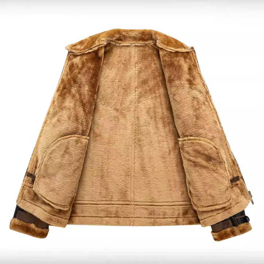 Men's Autumn And Winter Fleece-lined Thickened Fur Jacket  Leather Jacket 102.07 