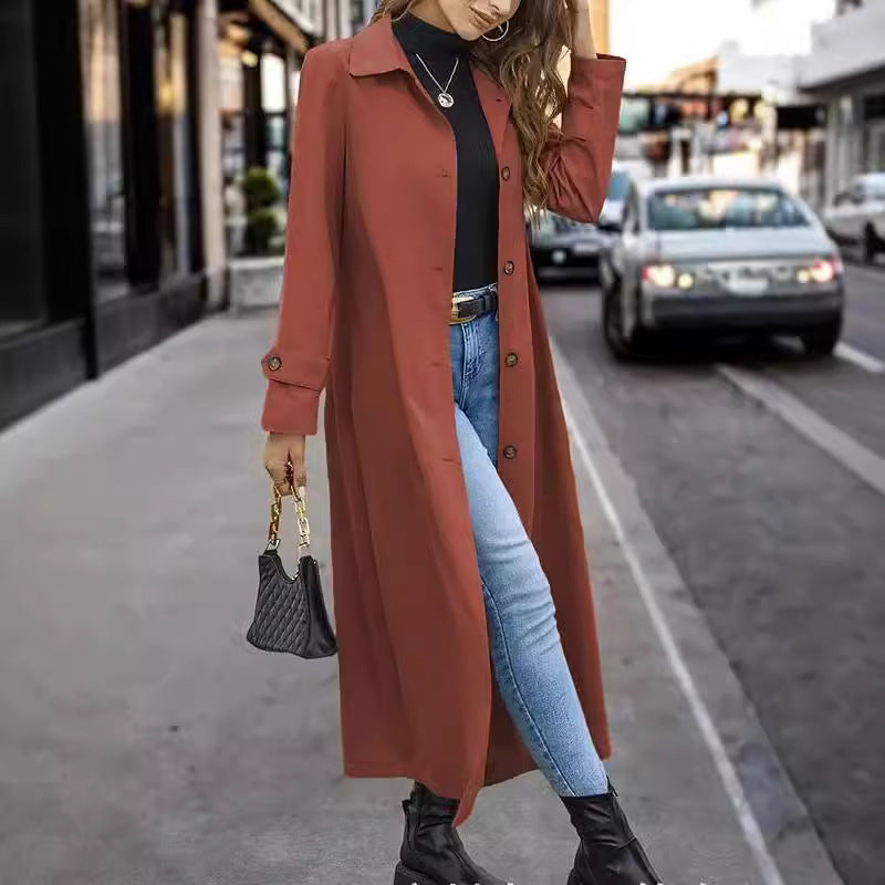 Fashion Casual Gentle Button Long Trench Coat For Women  Leather Jacket 72.52 