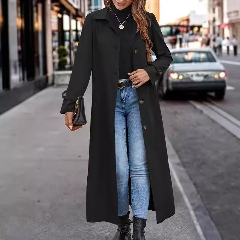 Fashion Casual Gentle Button Long Trench Coat For Women  Leather Jacket 72.52 