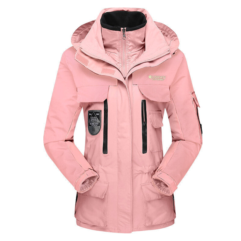 Three In One Jacket With Two Detachable Jackets  Leather Jacket 173.70 PinkFemale-XL