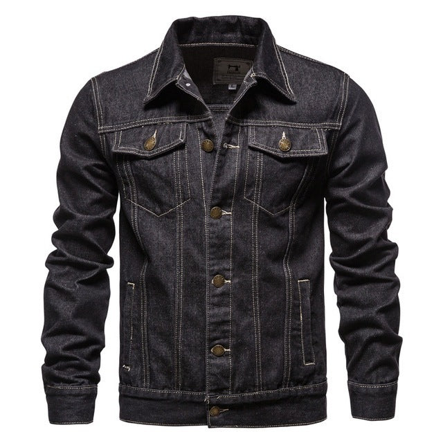 Jacket Men Casual Blue Lapel Jeans Jackets Qualit  Leather Jacket 187.50 Black-XXL