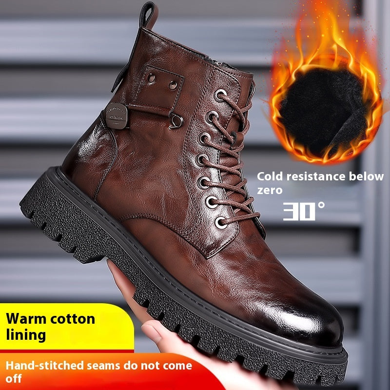 British Style All-matching Work Clothes Ankle Boots Fashion Haulage Motor Leather Boots  Footwear 96.46 Brown-Cotton-Shoes-44