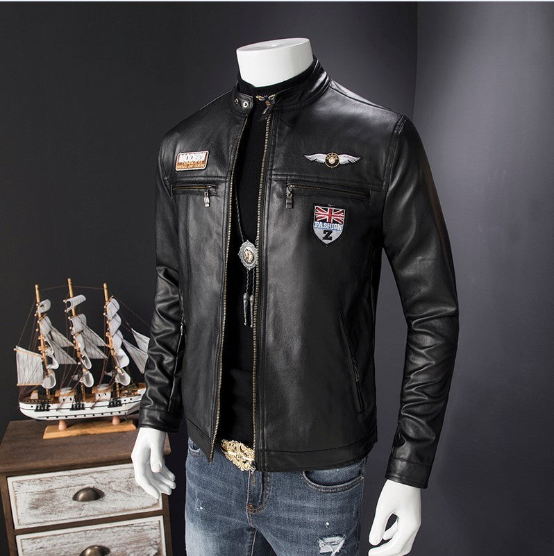 New trendy handsome locomotive PU leather coat  Leather Jacket 76.00 