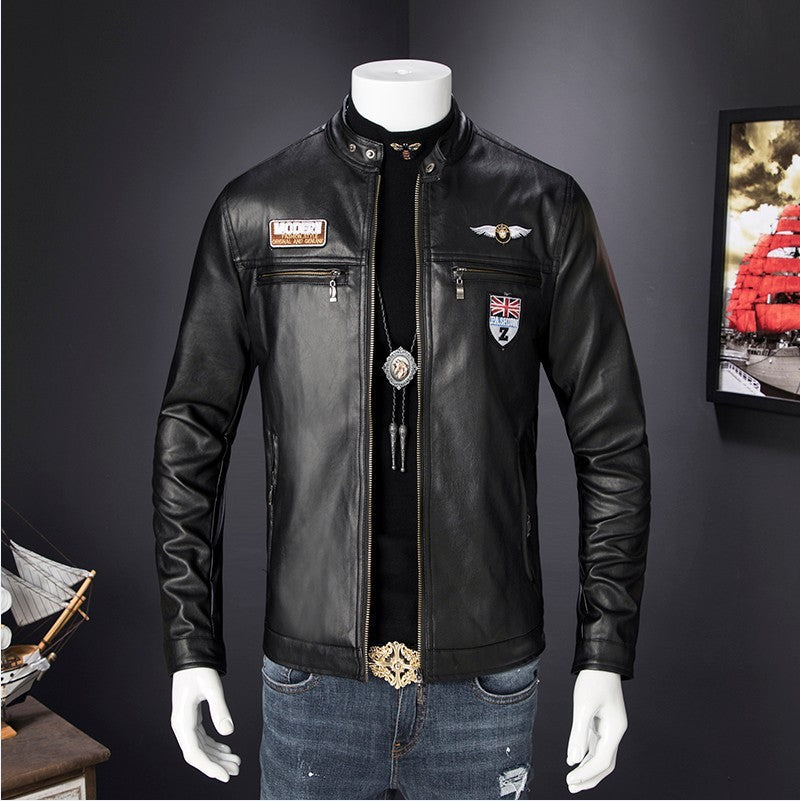 New trendy handsome locomotive PU leather coat  Leather Jacket 76.00 