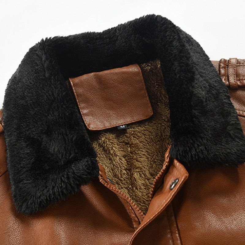 Men's Leather Coat Thickened Medium Length Coat  Leather Jacket 77.23 